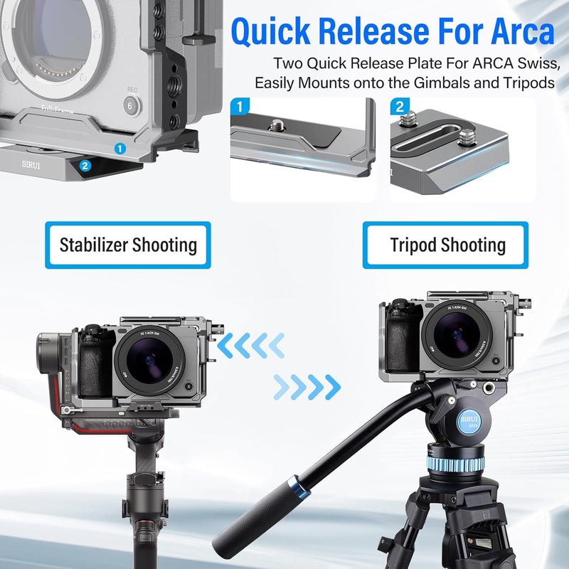 sirui Camera Cage for Sony FX 3 FX30 with Wrist Strap Cable Clamp for HDMI NATO Rail, QR Plate for Arca-Swiss, Compatible with Sony XLR Handle and Compatible with DJI RS2 RS3 Gimbal, Grey - Image 5